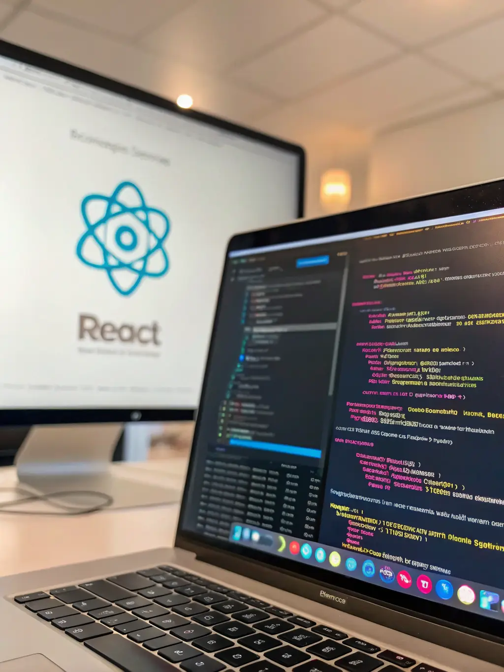 An image showcasing dynamic JavaScript code powering an interactive web application, emphasizing its role in front-end and back-end development, used to represent the JavaScript course track.